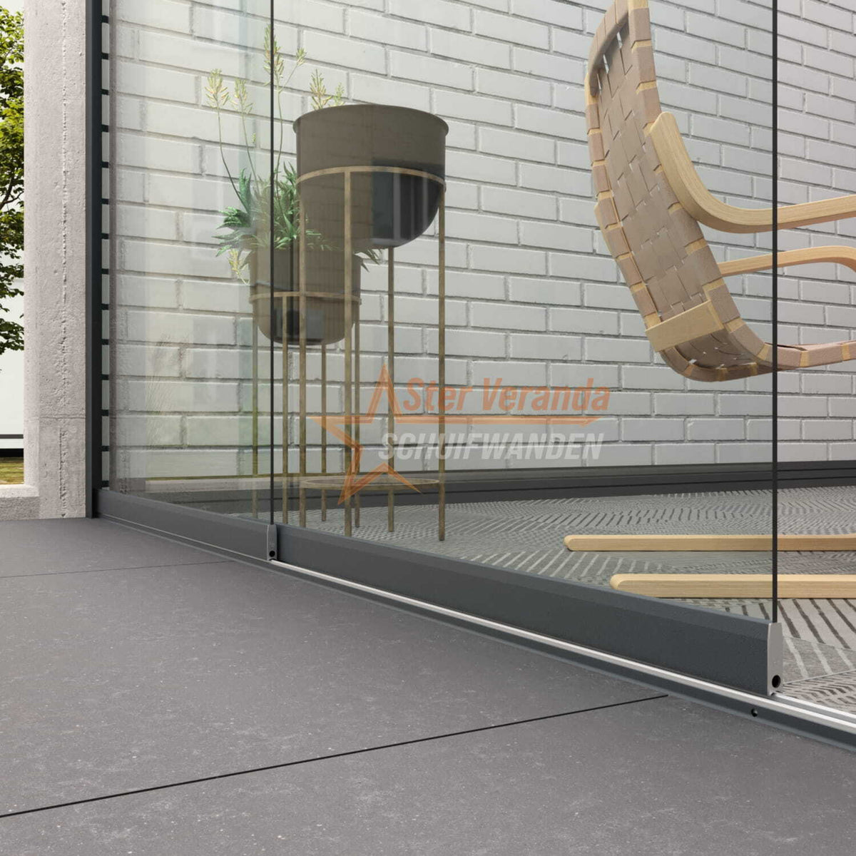2-Rail Glazen Schuifwand tot 1780 mm breed (2x 900mm glas)
