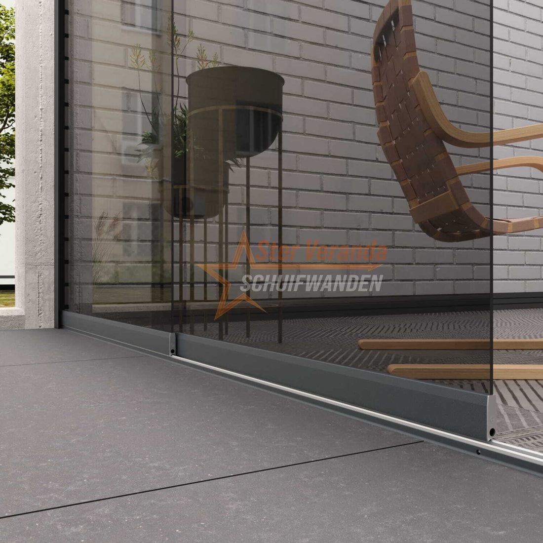 2-Rail Glazen Schuifwand tot 1620 mm breed (2x 820mm glas)