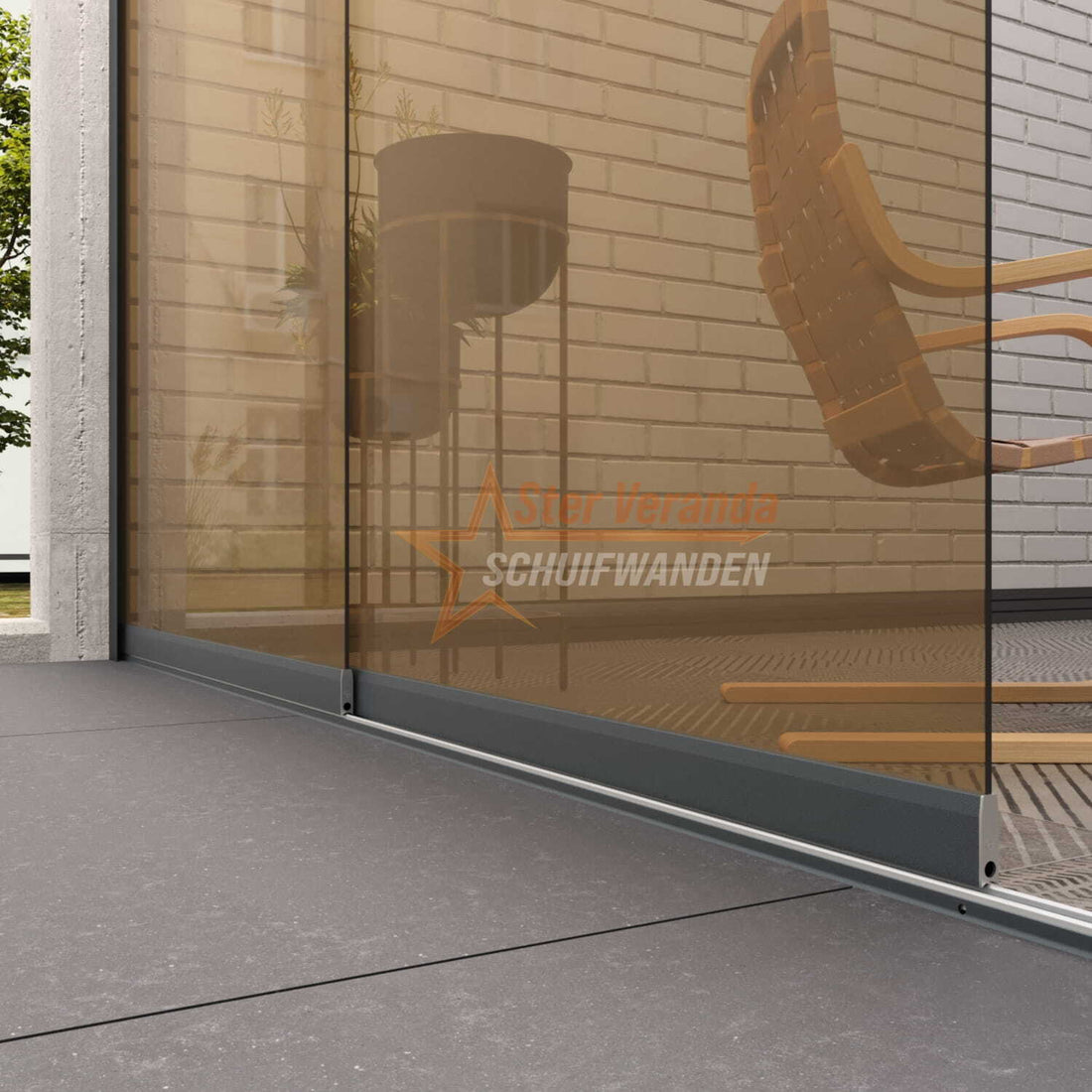 2-Rail Glazen Schuifwand tot 1620 mm breed (2x 820mm glas)