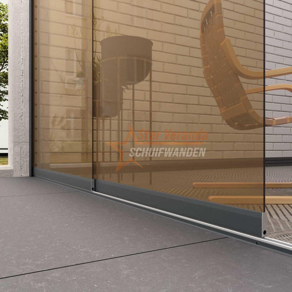 2-Rail Glazen Schuifwand tot 1780 mm breed (2x 900mm glas)
