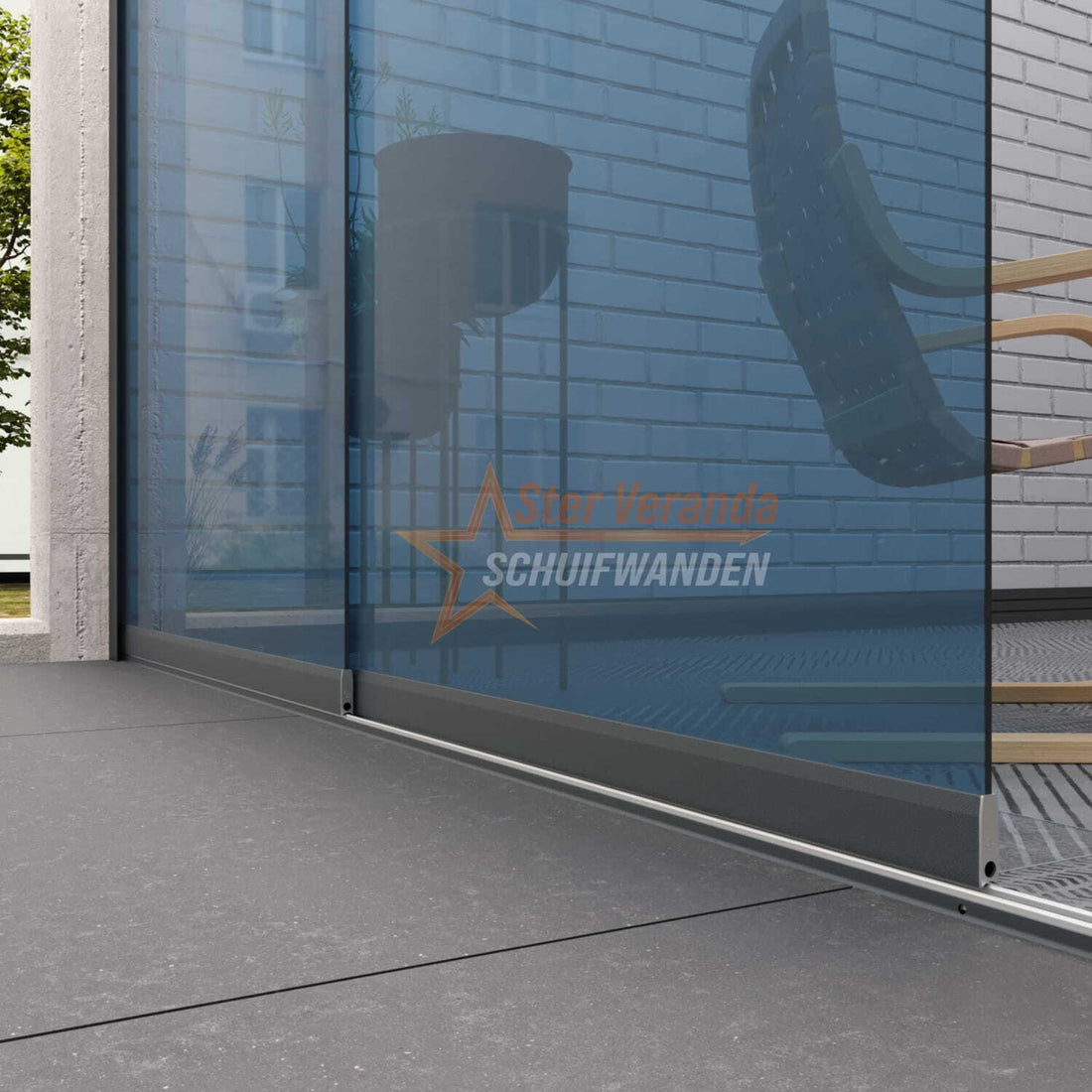 2-Rail Glazen Schuifwand tot 1620 mm breed (2x 820mm glas)