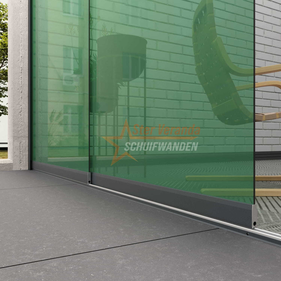 2-Rail Glazen Schuifwand tot 1620 mm breed (2x 820mm glas)