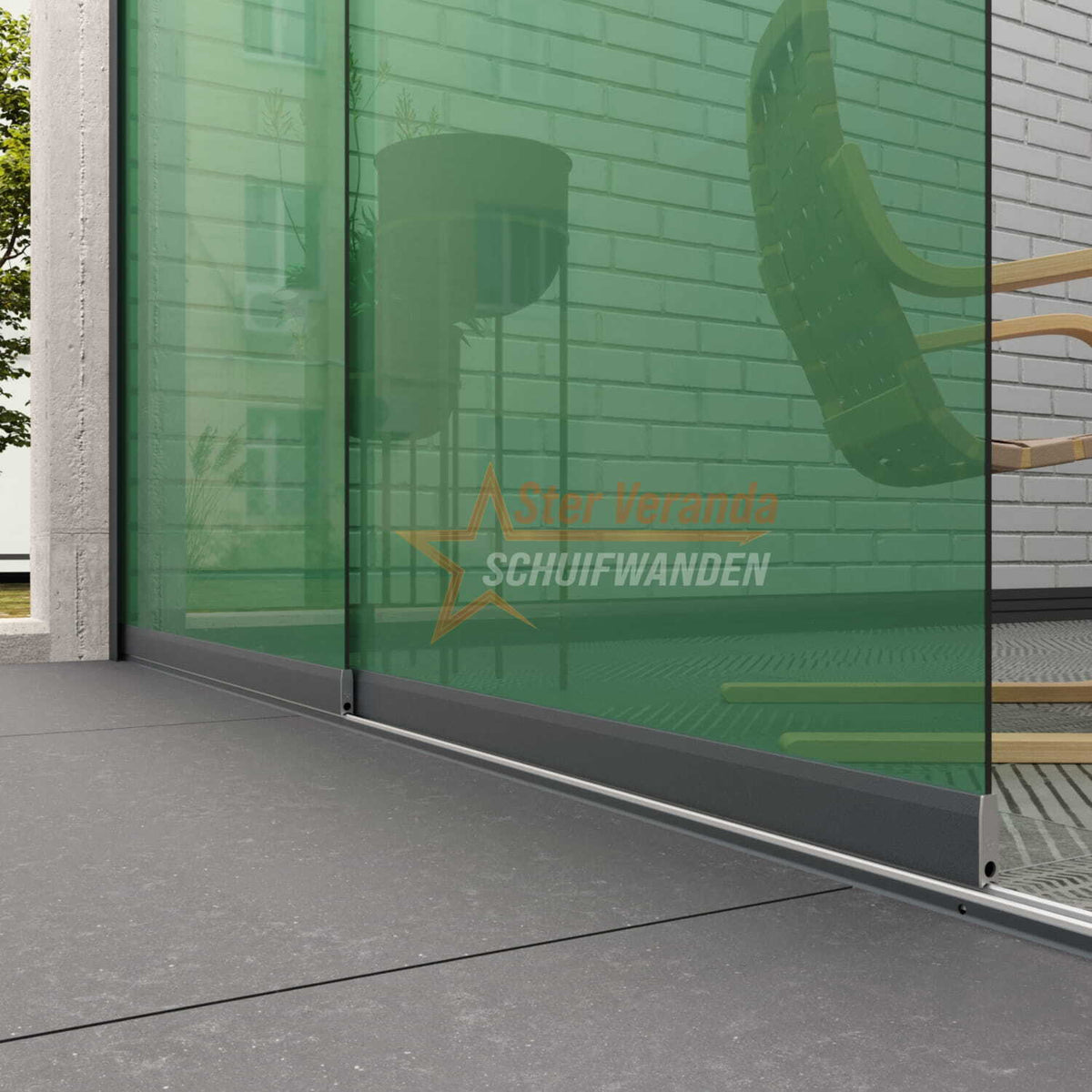 2-Rail Glazen Schuifwand tot 1780 mm breed (2x 900mm glas)