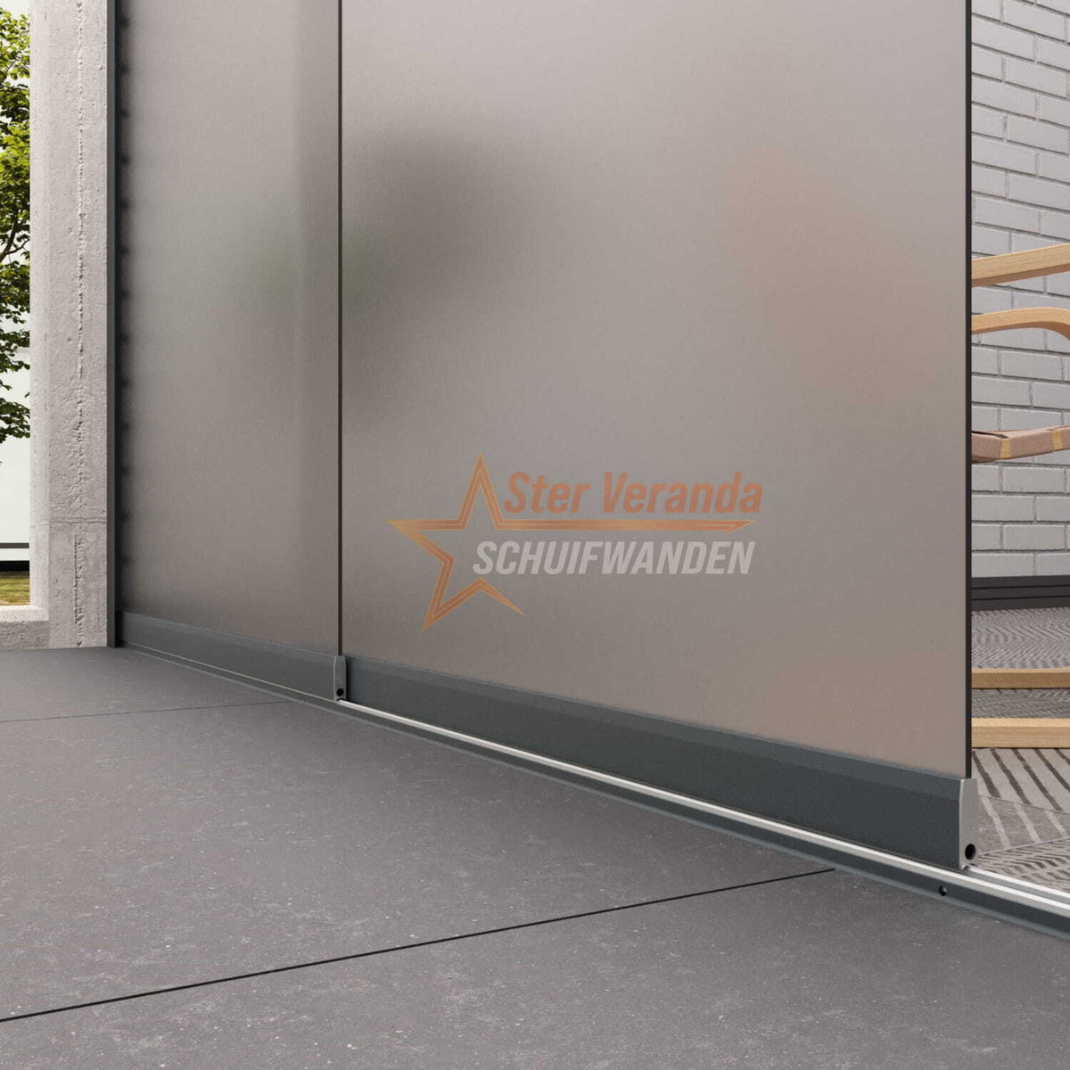 2-Rail Glazen Schuifwand tot 1780 mm breed (2x 900mm glas)