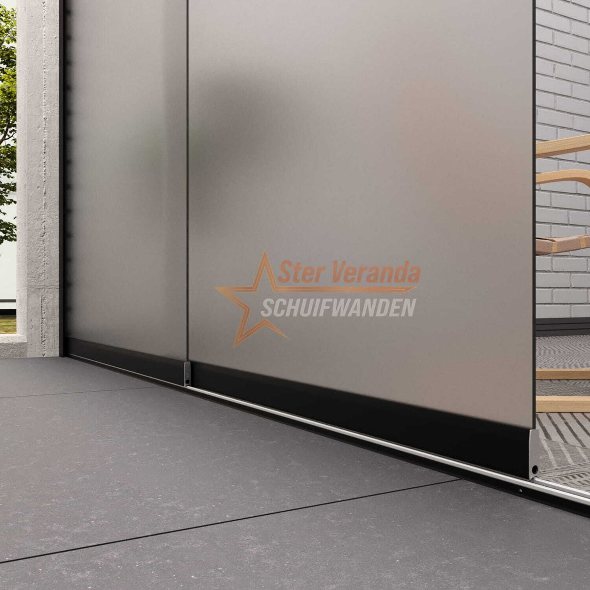 2-Rail Glazen Schuifwand tot 1780 mm breed (2x 900mm glas)
