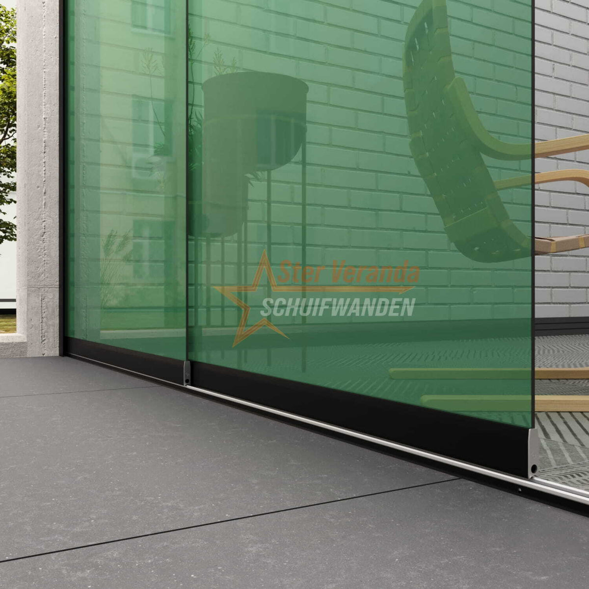 2-Rail Glazen Schuifwand tot 1780 mm breed (2x 900mm glas)