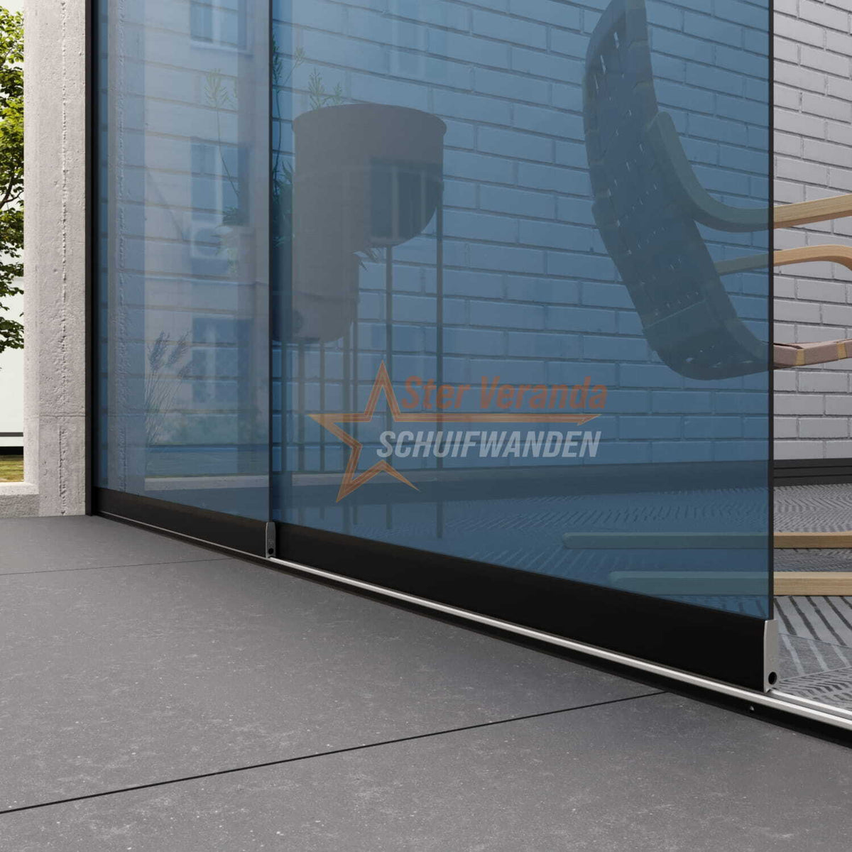 2-Rail Glazen Schuifwand tot 1780 mm breed (2x 900mm glas)