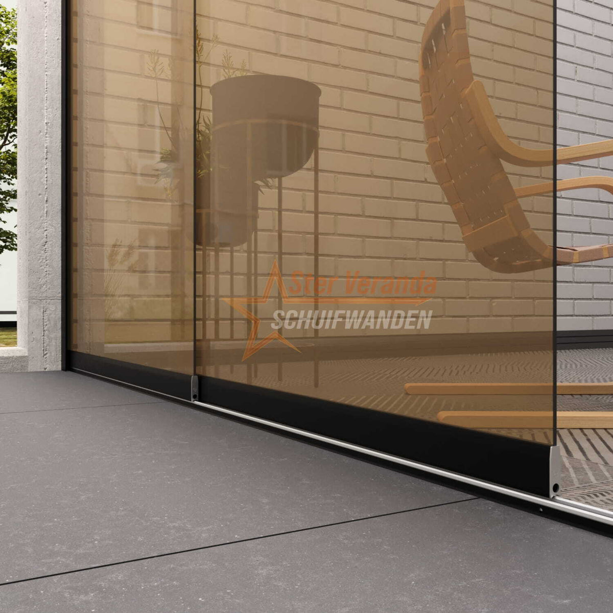 2-Rail Glazen Schuifwand tot 1780 mm breed (2x 900mm glas)