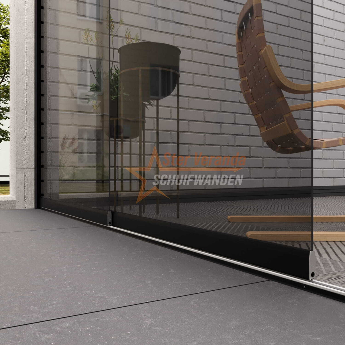 2-Rail Glazen Schuifwand tot 1780 mm breed (2x 900mm glas)