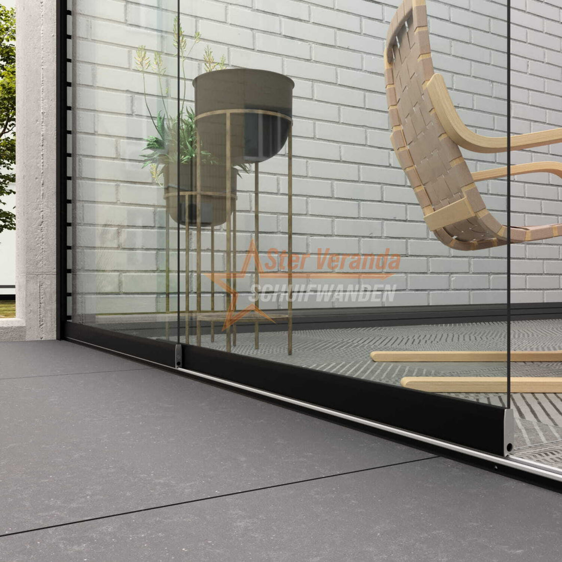 2-Rail Glazen Schuifwand tot 1620 mm breed (2x 820mm glas)