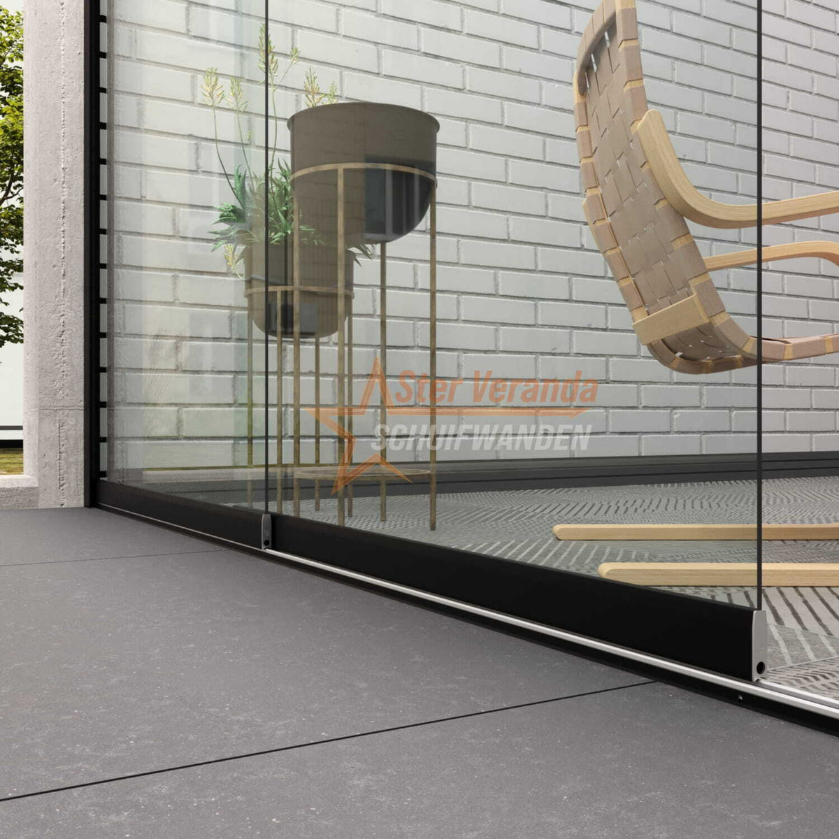 2-Rail Glazen Schuifwand tot 1780 mm breed (2x 900mm glas)