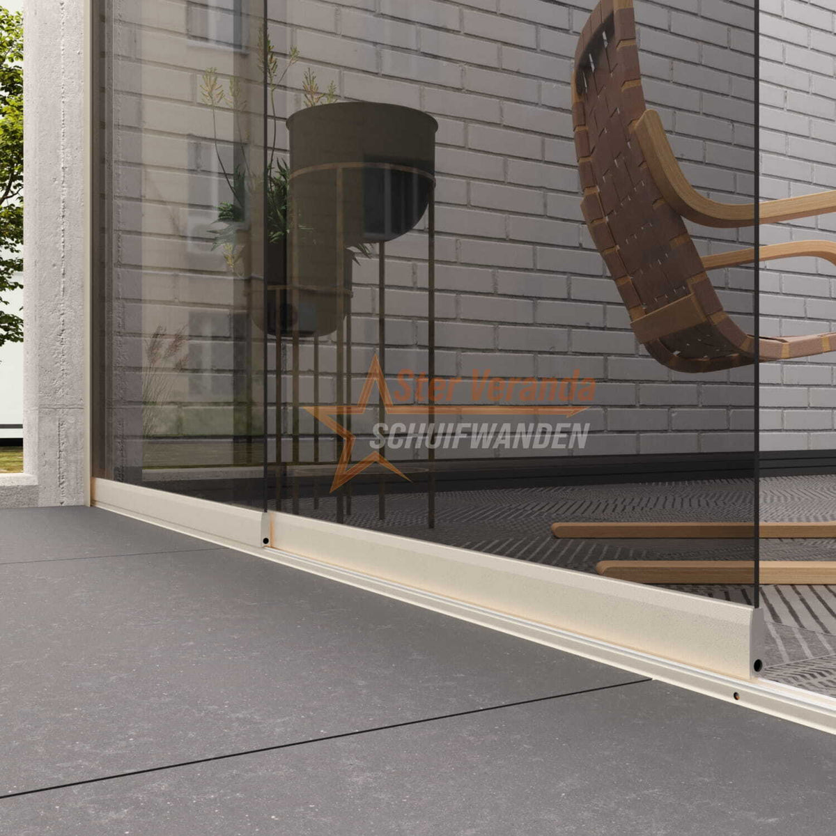 2-Rail Glazen Schuifwand tot 1780 mm breed (2x 900mm glas)