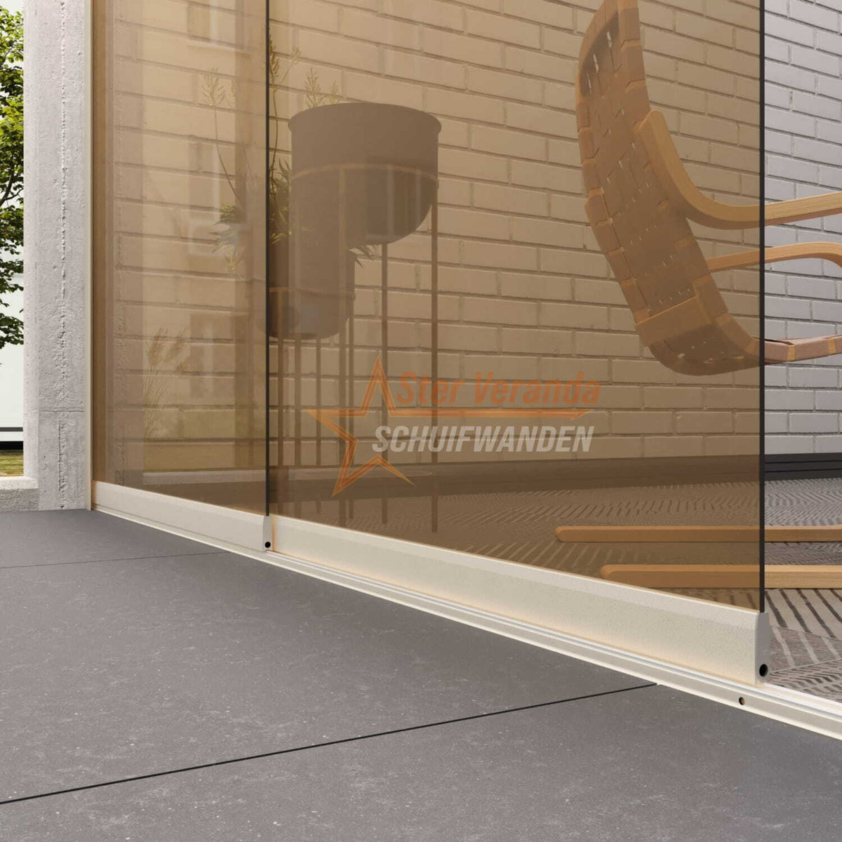 2-Rail Glazen Schuifwand tot 1780 mm breed (2x 900mm glas)
