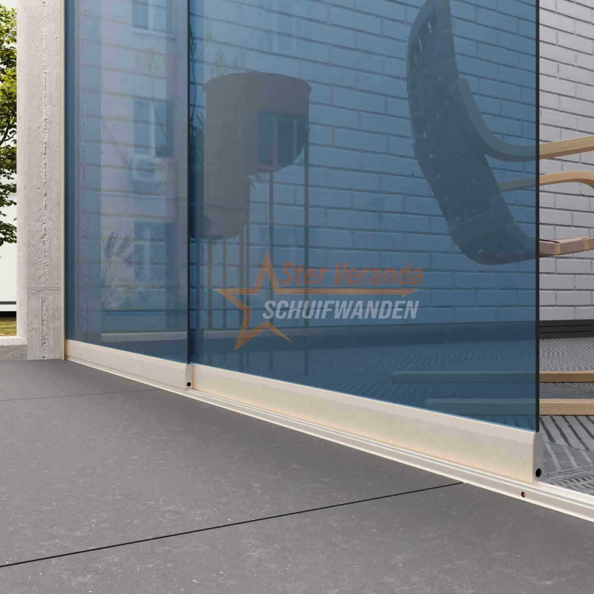 2-Rail Glazen Schuifwand tot 1780 mm breed (2x 900mm glas)