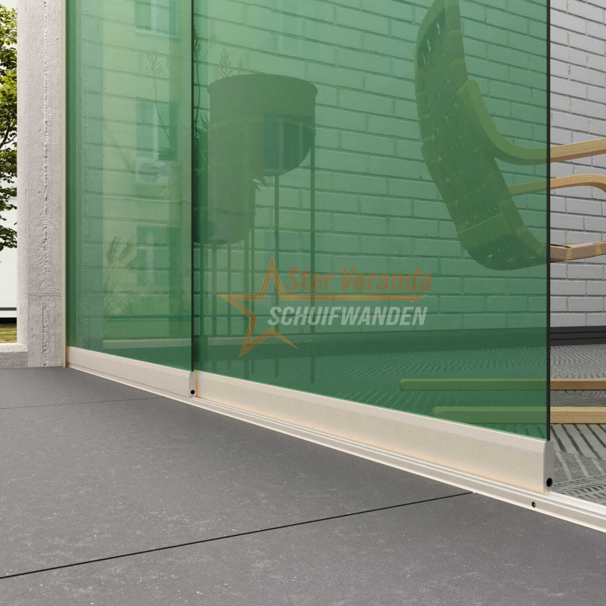 2-Rail Glazen Schuifwand tot 1780 mm breed (2x 900mm glas)