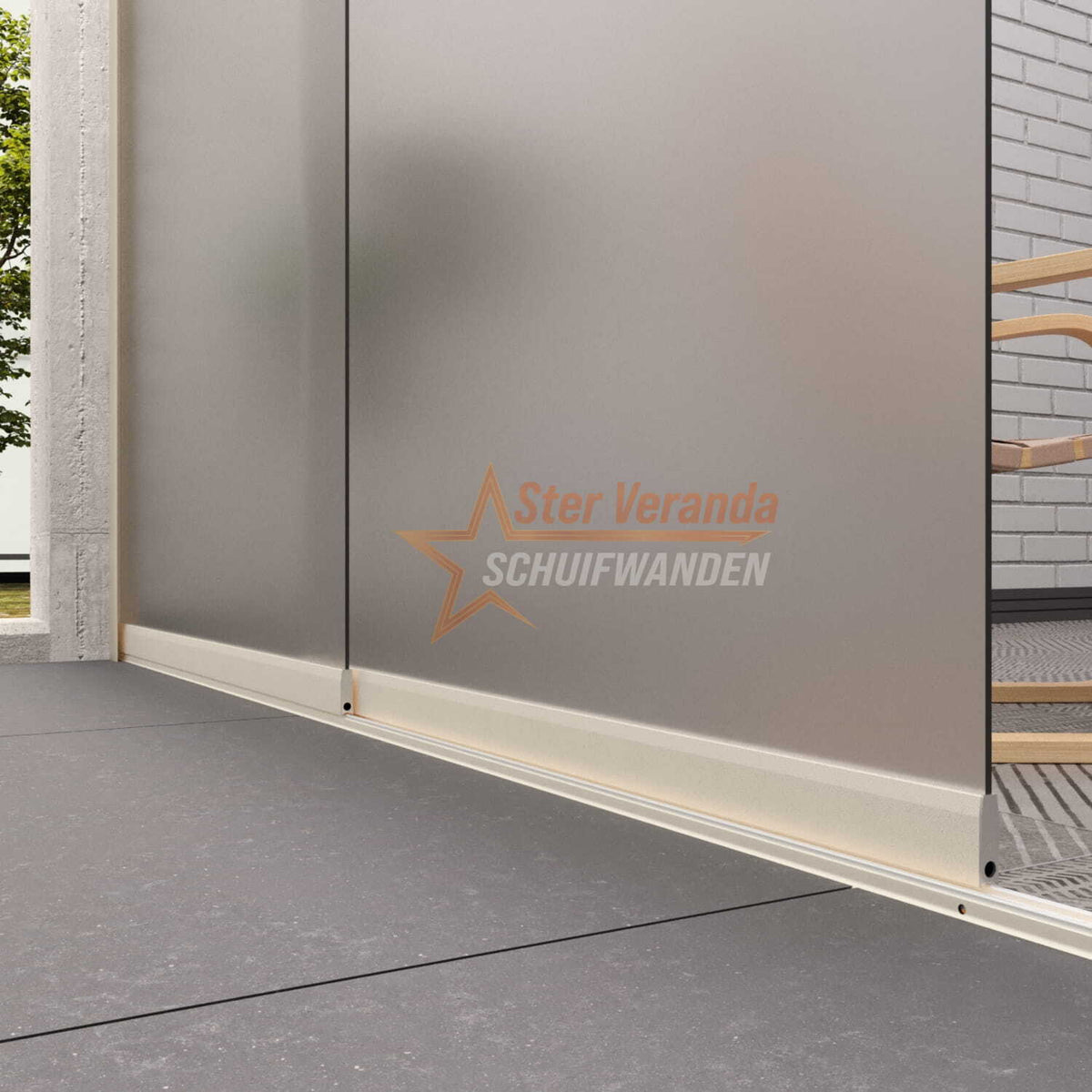 2-Rail Glazen Schuifwand tot 1780 mm breed (2x 900mm glas)
