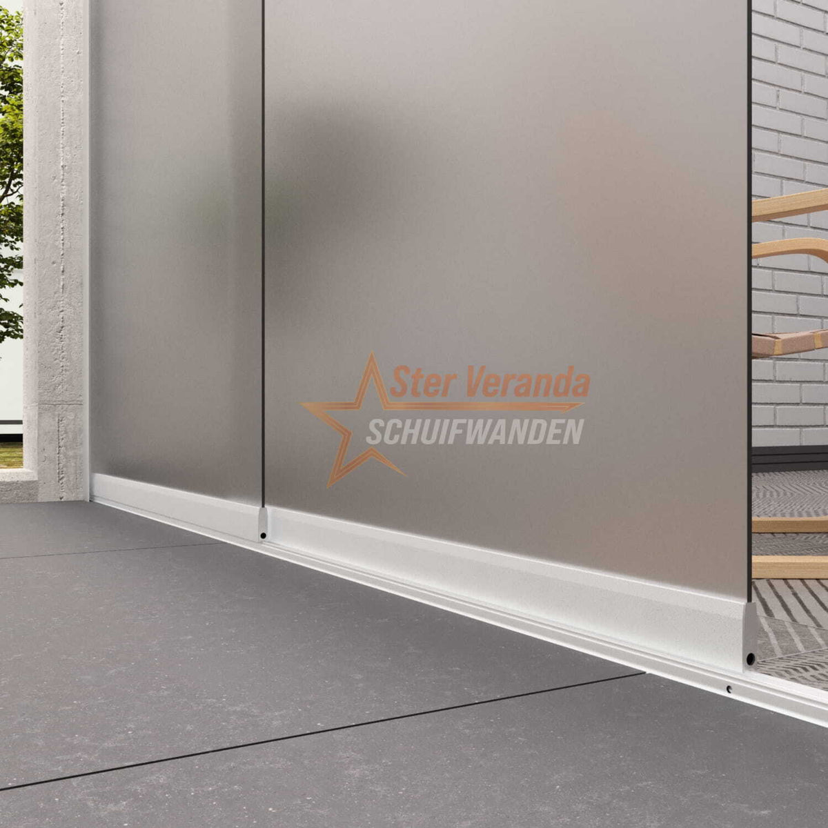 2-Rail Glazen Schuifwand tot 1780 mm breed (2x 900mm glas)