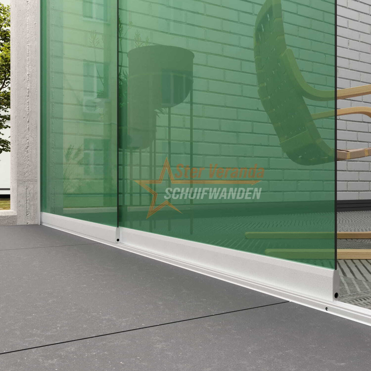 2-Rail Glazen Schuifwand tot 1780 mm breed (2x 900mm glas)