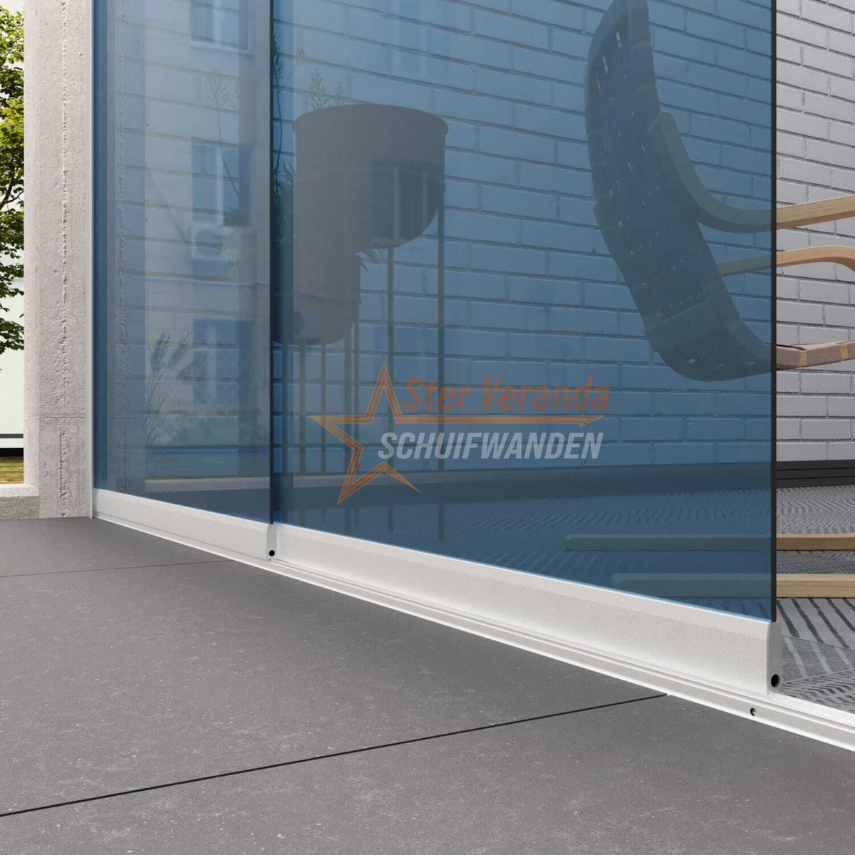 2-Rail Glazen Schuifwand tot 1780 mm breed (2x 900mm glas)