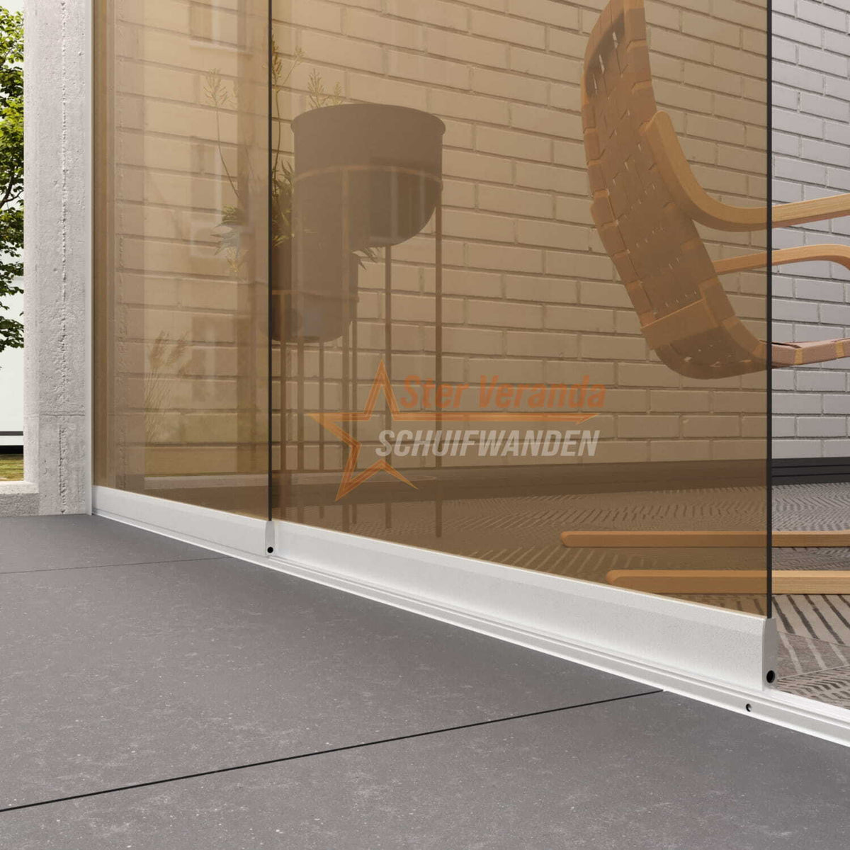 2-Rail Glazen Schuifwand tot 1780 mm breed (2x 900mm glas)