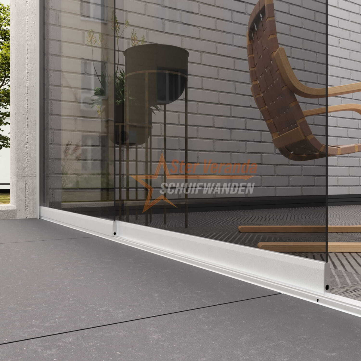 2-Rail Glazen Schuifwand tot 1780 mm breed (2x 900mm glas)