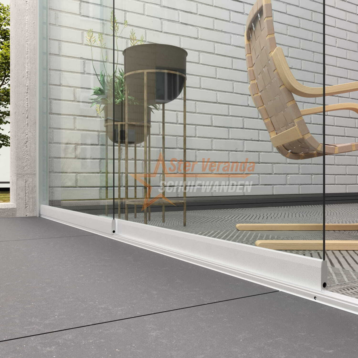 2-Rail Glazen Schuifwand tot 1780 mm breed (2x 900mm glas)