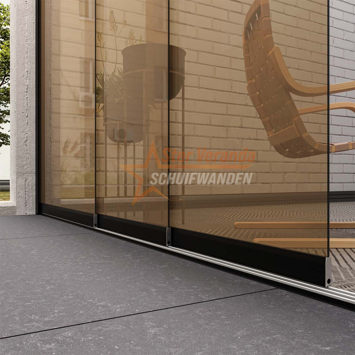3-Rail Glazen Schuifwand tot 2820 mm breed (3x 960mm glas)