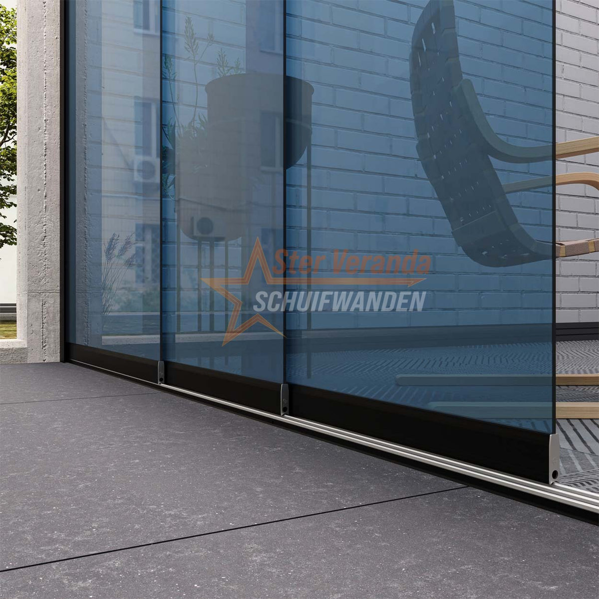 3-Rail Glazen Schuifwand tot 2820 mm breed (3x 960mm glas)