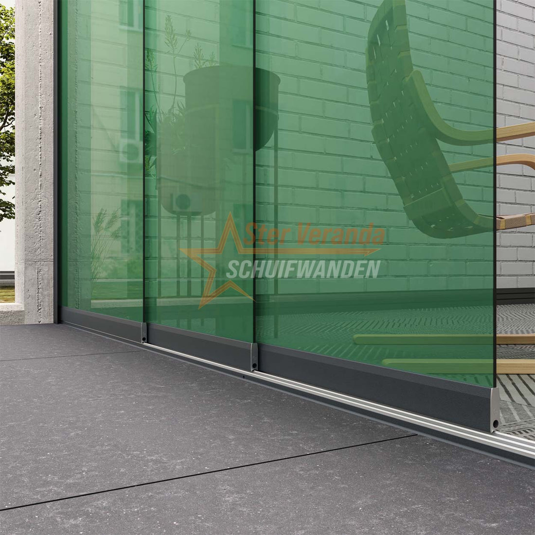 3-Rail Glazen Schuifwand tot 2820 mm breed (3x 960mm glas)