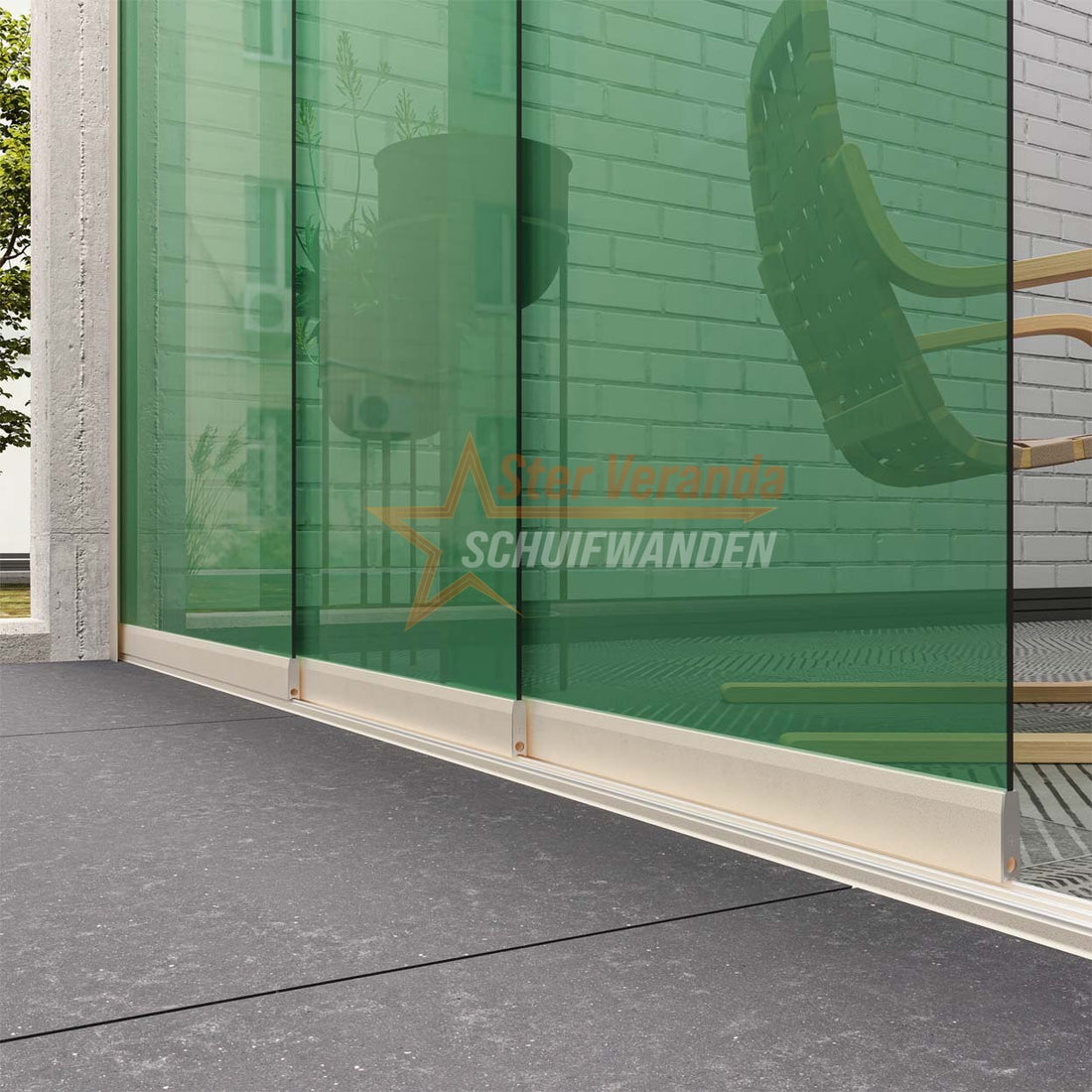3-Rail Glazen Schuifwand tot 2820 mm breed (3x 960mm glas)