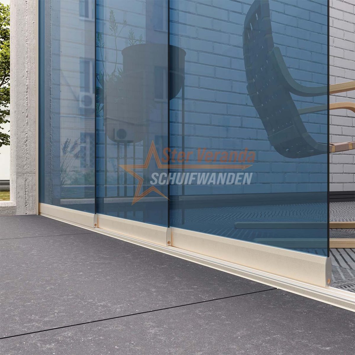 3-Rail Glazen Schuifwand tot 2820 mm breed (3x 960mm glas)