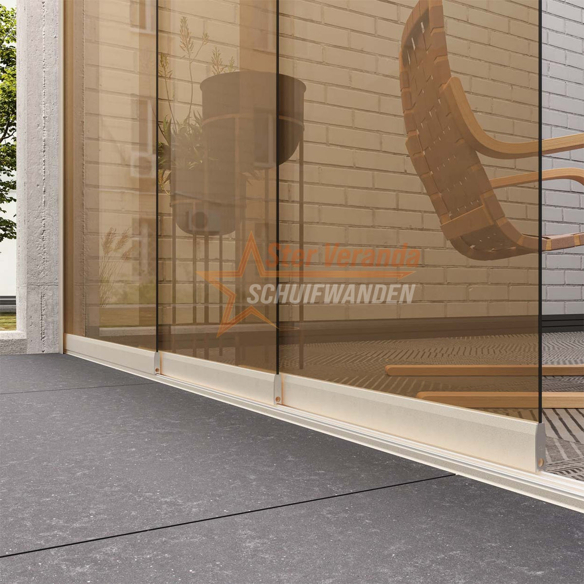 3-Rail Glazen Schuifwand tot 2820 mm breed (3x 960mm glas)
