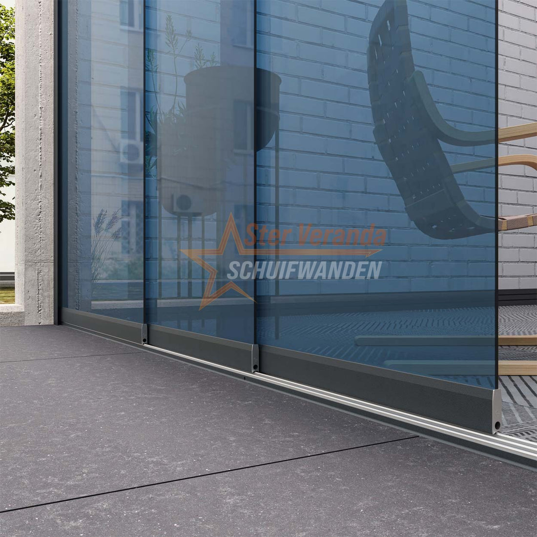 3-Rail Glazen Schuifwand tot 2820 mm breed (3x 960mm glas)