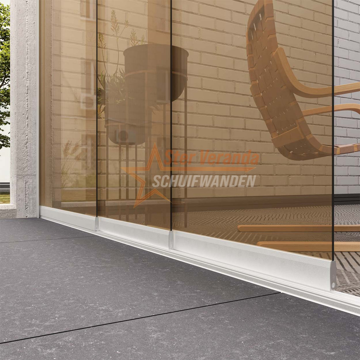 3-Rail Glazen Schuifwand tot 2820 mm breed (3x 960mm glas)