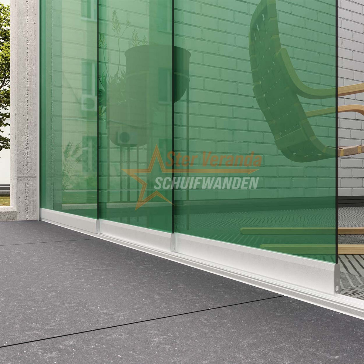 3-Rail Glazen Schuifwand tot 2820 mm breed (3x 960mm glas)