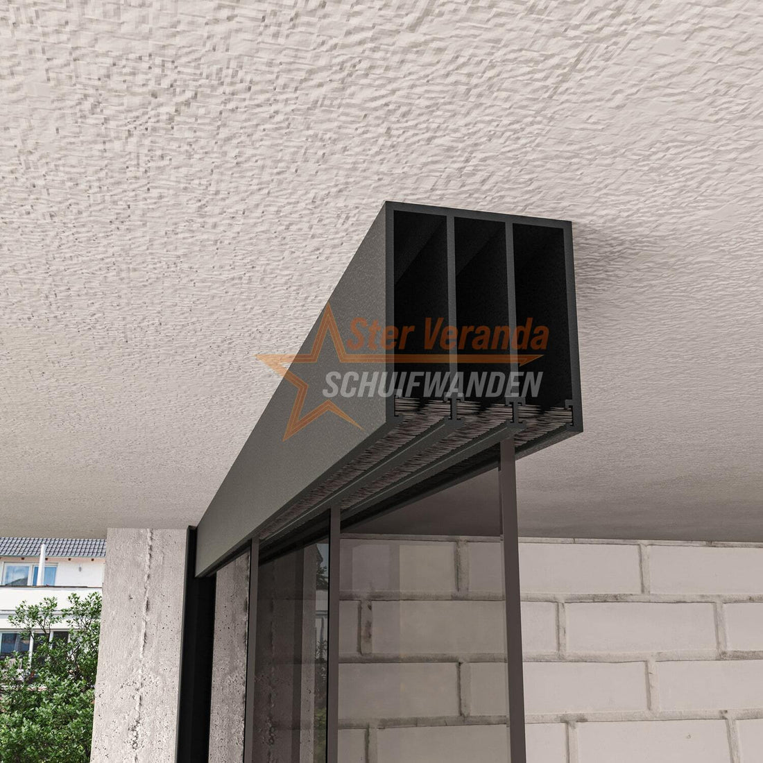 3-Rail Glazen Schuifwand tot 2400 mm breed (3x820mm glas)