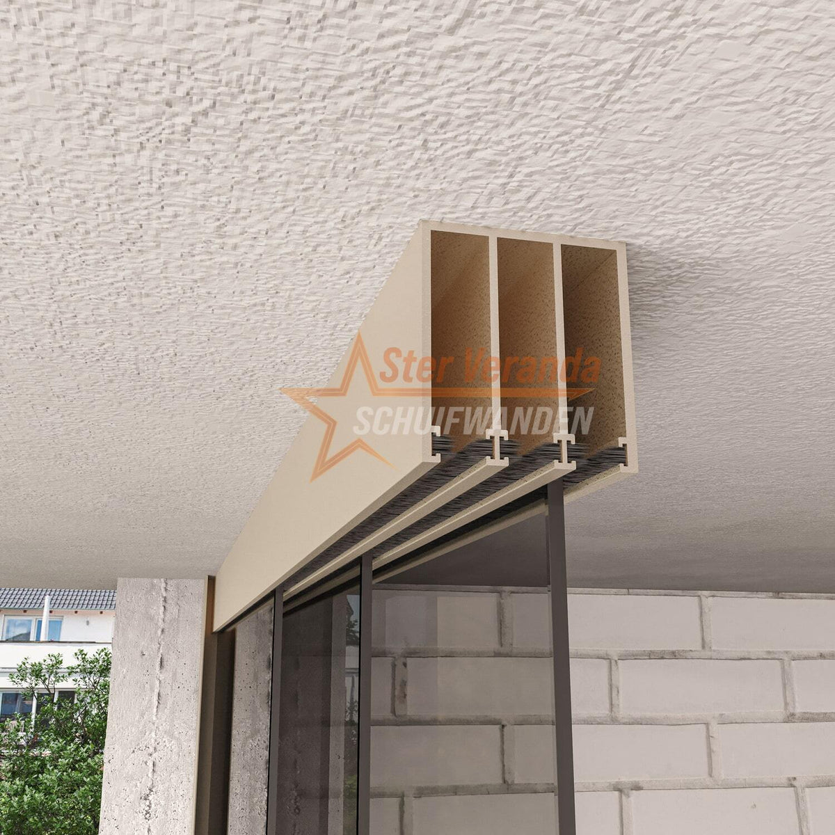 3-Rail Glazen Schuifwand tot 2820 mm breed (3x 960mm glas)