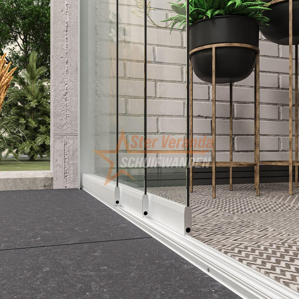 3-Rail Glazen Schuifwand tot 2820 mm breed (3x 960mm glas)