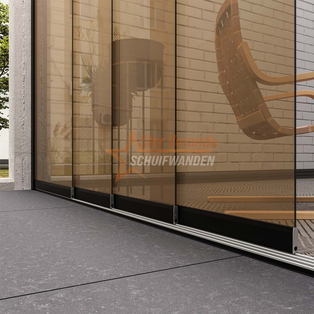 4-Rail Glazen Schuifwand tot 3190 mm breed (4x 820mm glas)