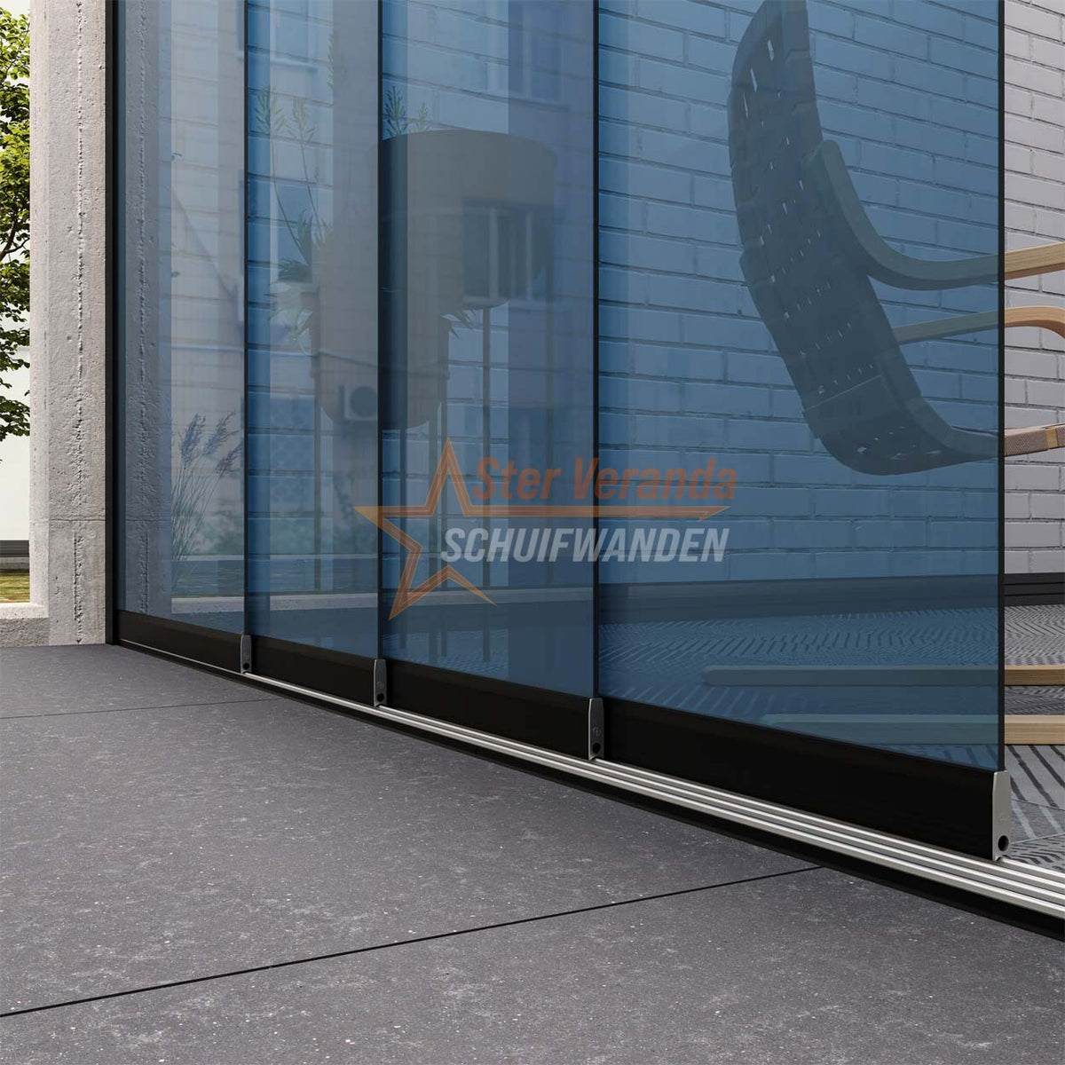 4-Rail Glazen Schuifwand tot 4030 mm breed (4x 1030mm glas)