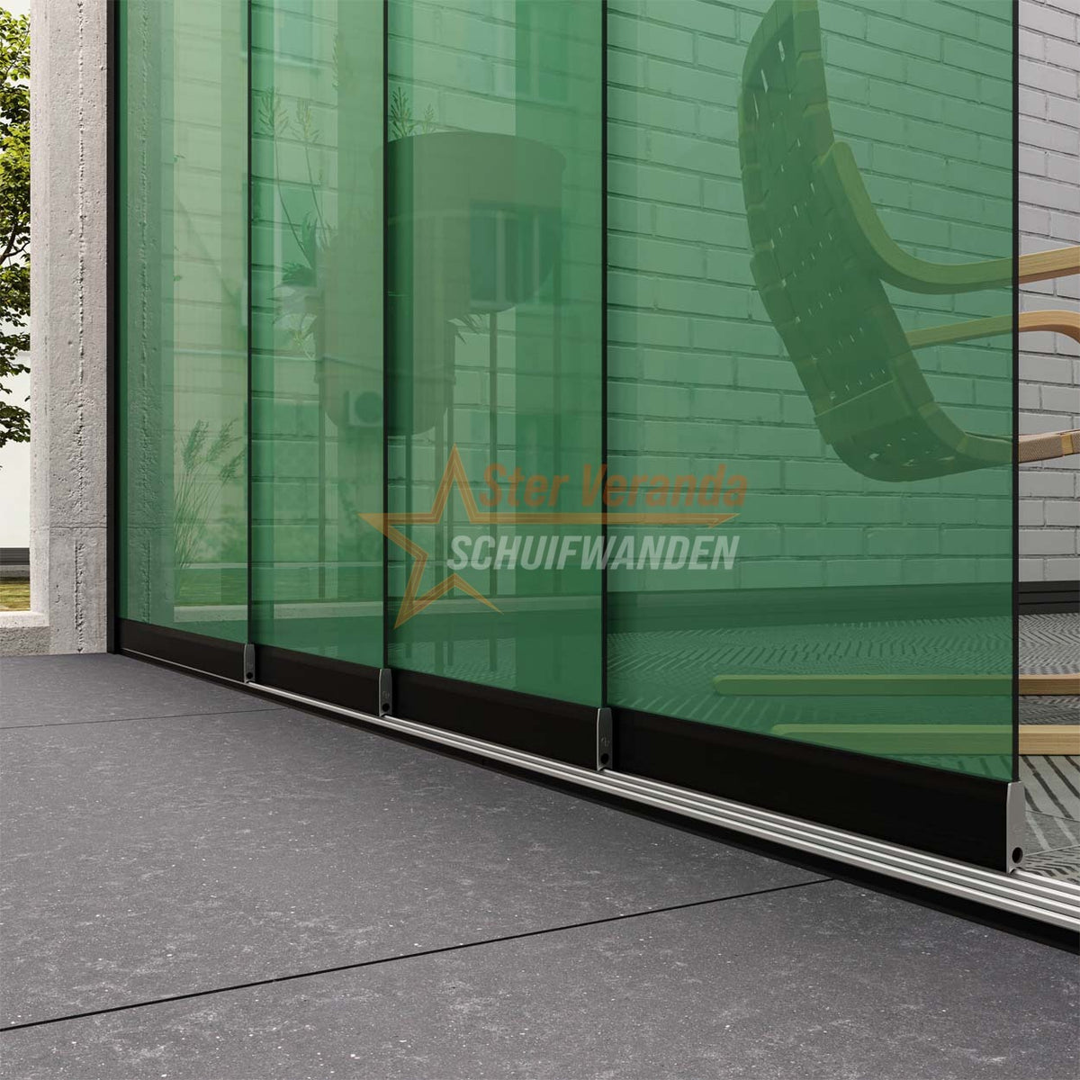 4-Rail Glazen Schuifwand tot 4030 mm breed (4x 1030mm glas)
