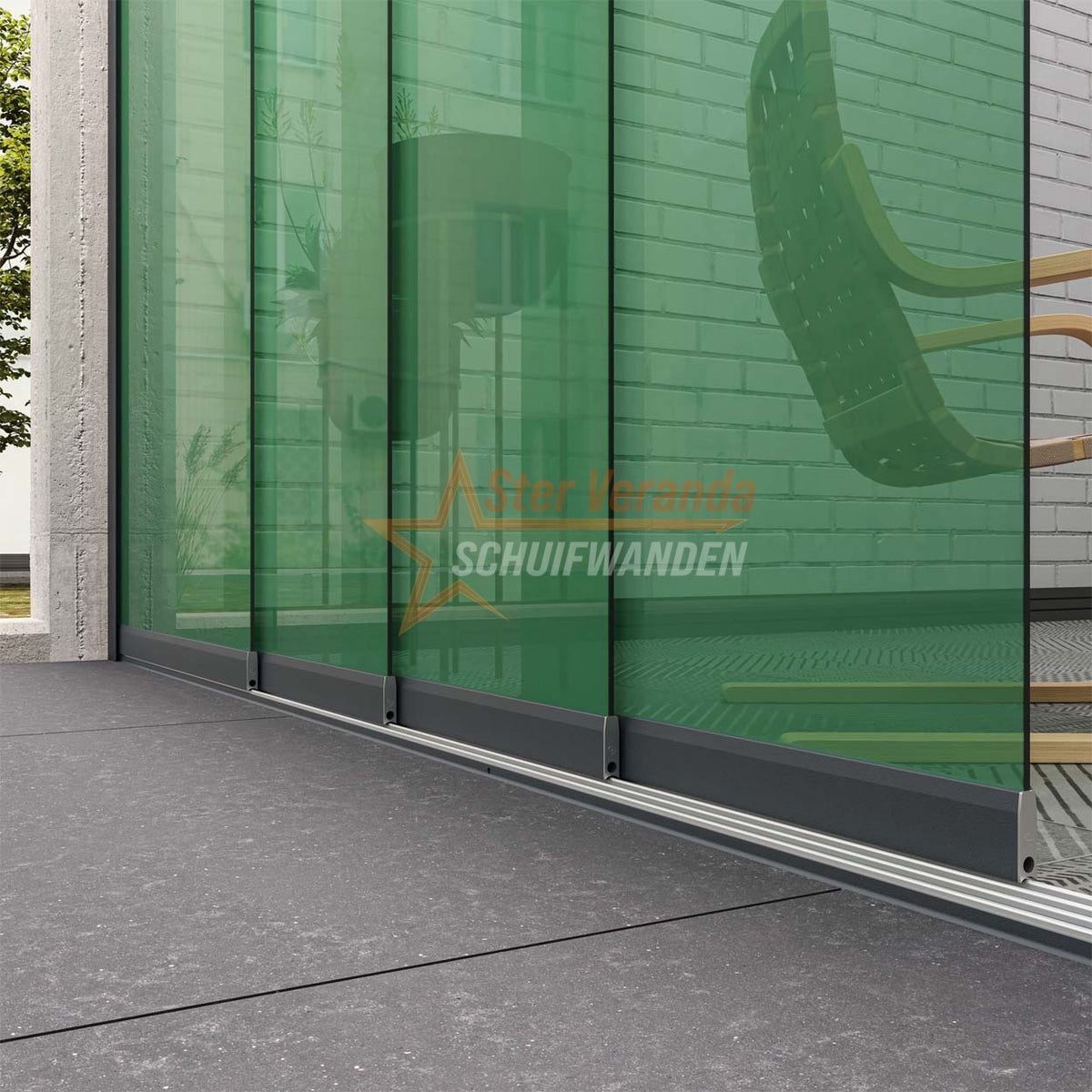 4-Rail Glazen Schuifwand tot 4030 mm breed (4x 1030mm glas)