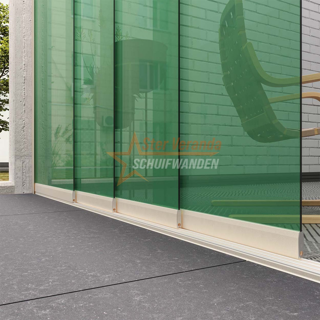4-Rail Glazen Schuifwand tot 3190 mm breed (4x 820mm glas)