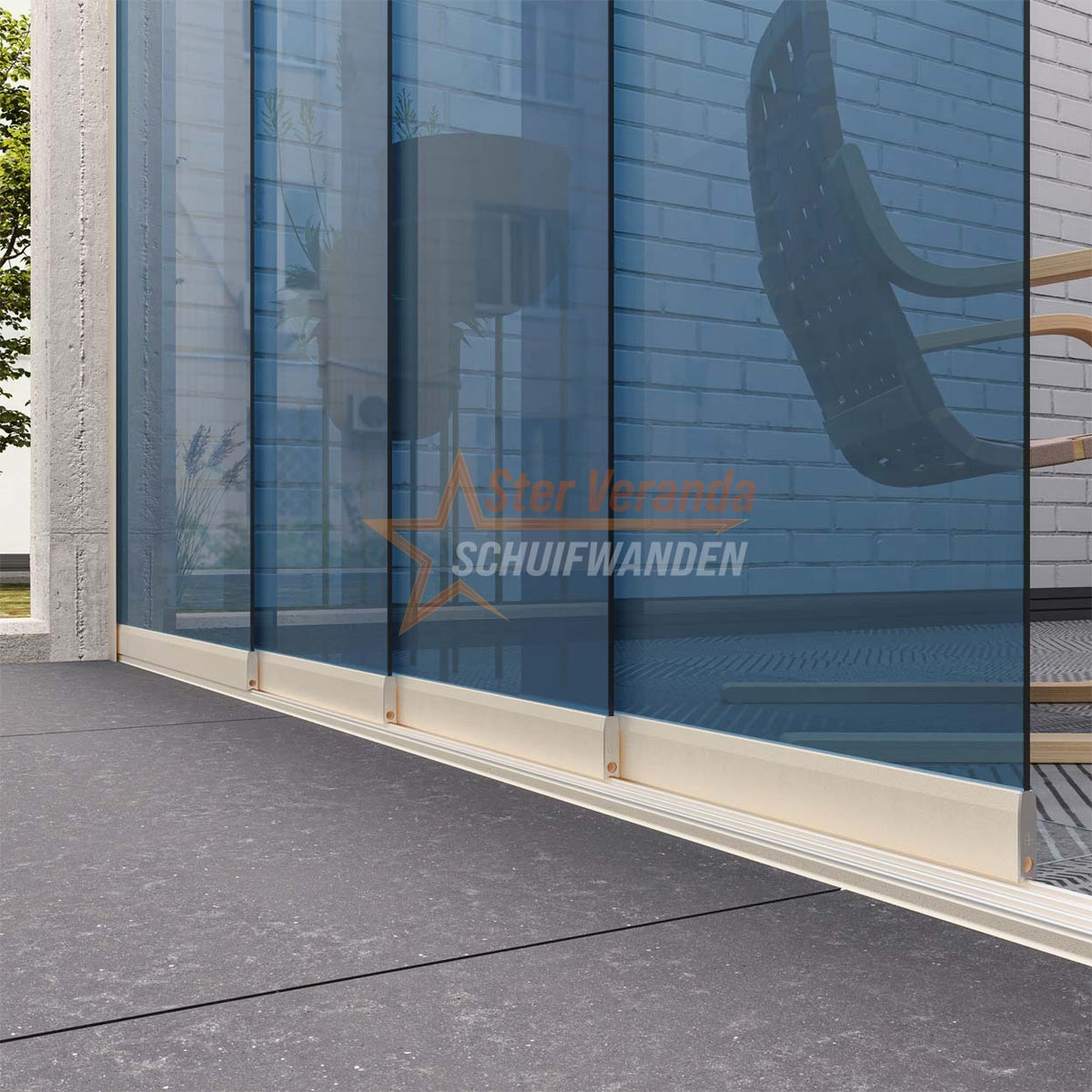 4-Rail Glazen Schuifwand tot 4030 mm breed (4x 1030mm glas)
