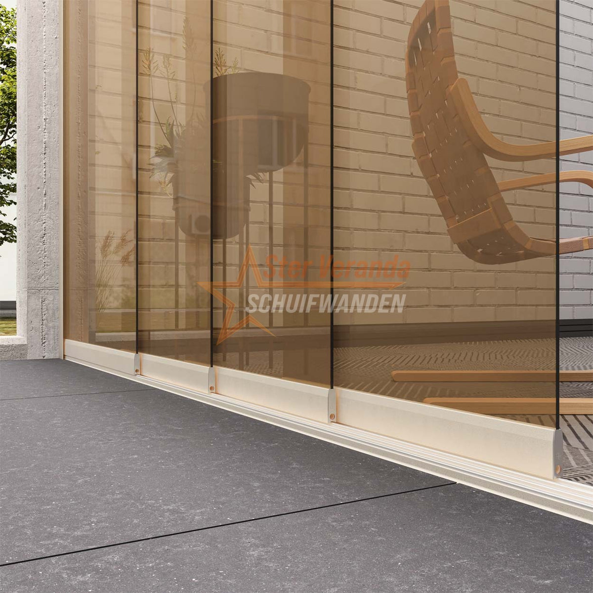 4-Rail Glazen Schuifwand tot 4030 mm breed (4x 1030mm glas)