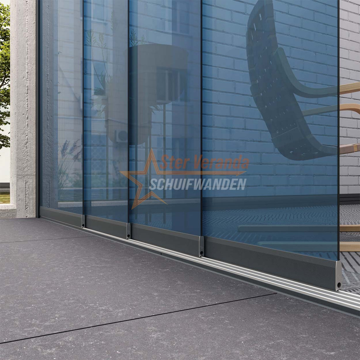 4-Rail Glazen Schuifwand tot 4030 mm breed (4x 1030mm glas)