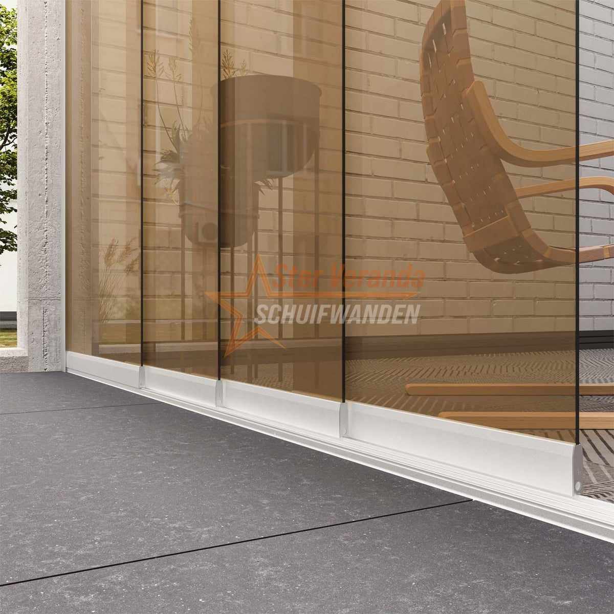 4-Rail Glazen Schuifwand tot 4030 mm breed (4x 1030mm glas)