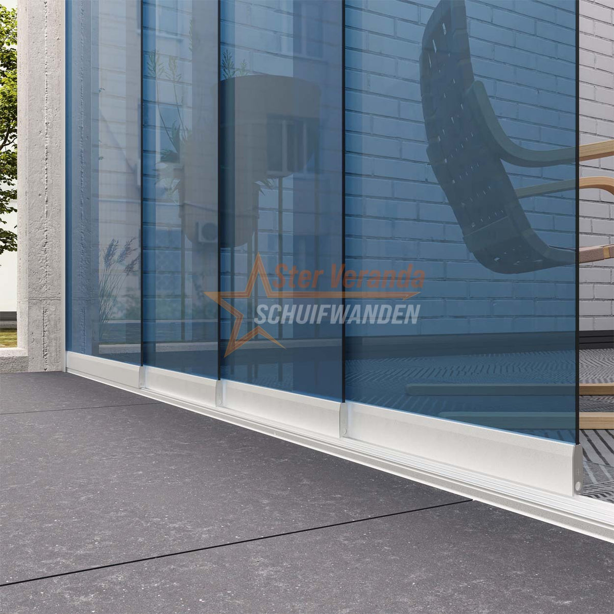 4-Rail Glazen Schuifwand tot 4030 mm breed (4x 1030mm glas)