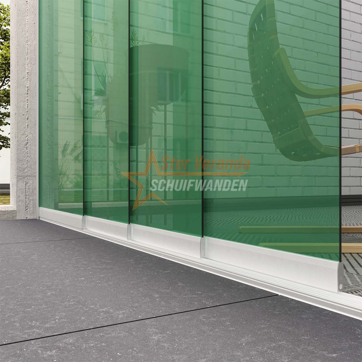 4-Rail Glazen Schuifwand tot 4030 mm breed (4x 1030mm glas)