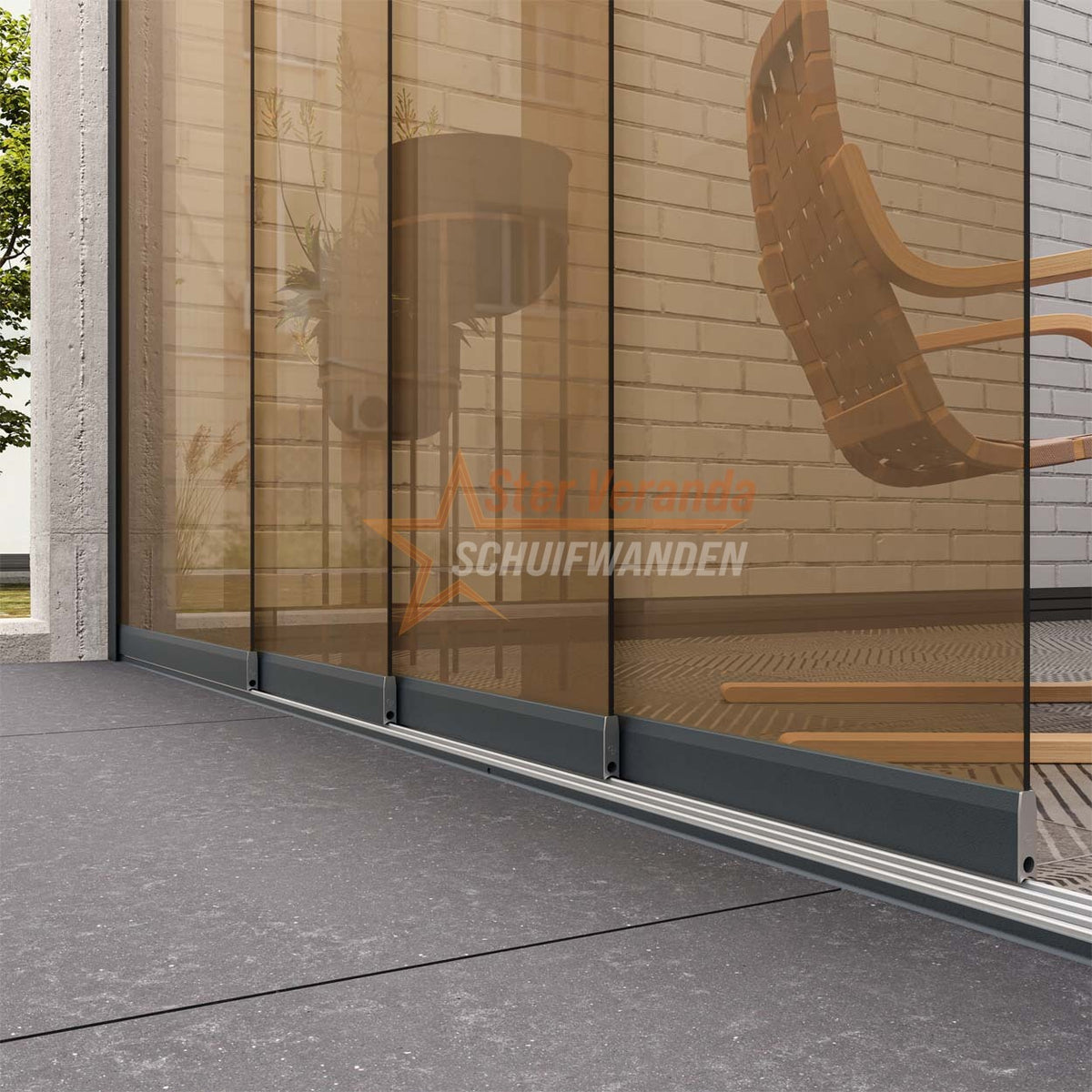 4-Rail Glazen Schuifwand tot 4030 mm breed (4x 1030mm glas)